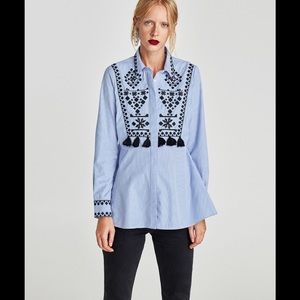 Zara Embroidered Shirt with PomPoms